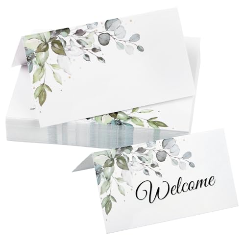 Lot de 50 Marque Place Mariage, Style Feuille Verte 9x5cm Cartes De Place, Porte Nom Table Baptême Cartons Placement Marque Place Anniversaire Carte de Table Pour Communion, Festival, Fête