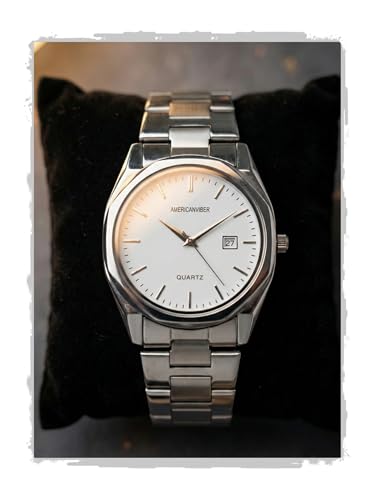 Image of AMERICANVIBER Mens Analog Quartz Watch, Stainless Steel Bracelet, Date Display Chain Watch for Men