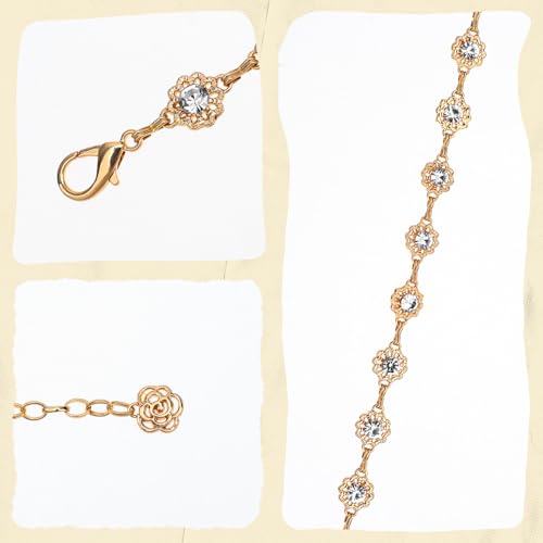 Rhinestone Diamond Flower Waist Belt Decorative Rhinestone Dress Belt Gold Sparkly Crystal for Women Formal Dresses Gold Bling Diamond Wedding Dress Bridal Chain Belts3