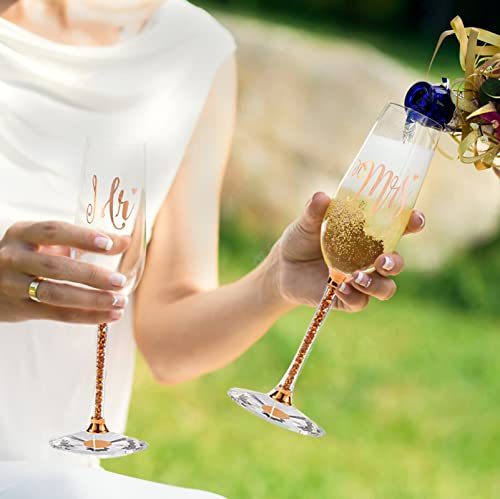 Rose Gold Wedding Cake Knife And Server Set, Crystal Champagne Flutes Glasses Engraved Mr & Mrs, Cake Cutting Set For Wedding, Bride And Groom Toasting Champagne Flutes, Engagement Gifts For Couple #TOP6