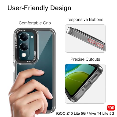 Image of TheGiftKart Hybrid Shockproof Back Cover Case for iQOO Z10 Lite 5G / Vivo T4 Lite 5G | Stylish Camera Border | Electroplated Buttons | Crystal Clear Hard Back Cover Case (TPU & PC, Smoked Bumper)