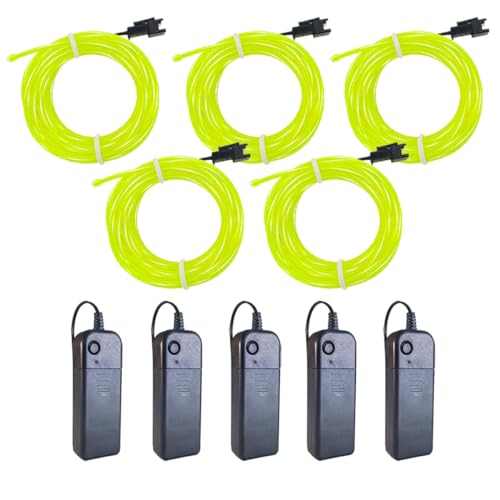 Image of MaxLax EL Wire Fluorescent Green 5-Pack, 9ft /2.75m Neon Light Wire with Noise Reduction and Battery Pack