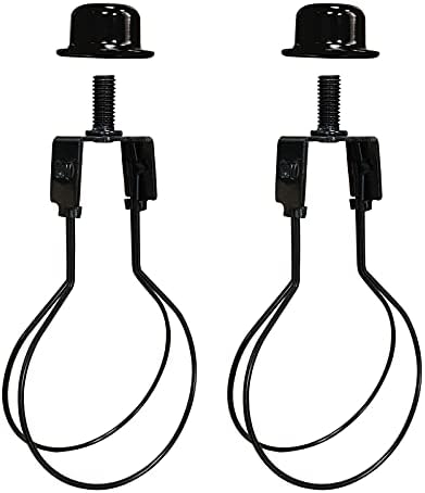 Lamp Shade harp holder adapter kit - Includes Finials and lampshades Levellers to Keep Lamp Shade hardware in Place Spring Clip for Light Bulb - 2 Pack (Black)