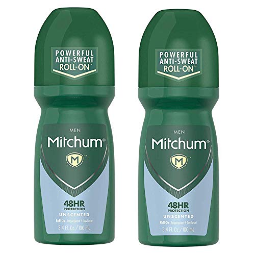 Mitchum Roll-On Anti-Perspirant and Deodorant for Men | Powerful Anti-Sweat | Unscented 3.4 Oz (Pack of 2)