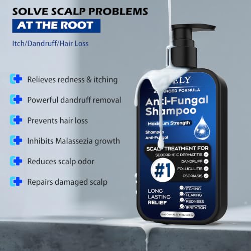 Image of Antifungal Shampoo for Seborrheic Dermatitis, Folliculitis - Fresh | Scalp Psoriasis & Anti-Dandruff Shampoo for Men & Women, Relieves Scalp Itching, Dryness, Sulfate & Paraben-Free, 10.1 Fl Oz