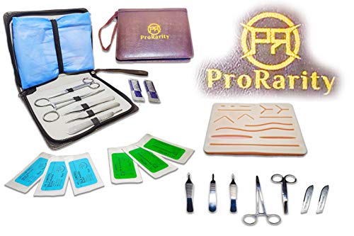 ProRarity Suture Practice Kit for Medical Students, Premium Suture Kit Including Large Silicone Suture Pad with Pre-Cut Wounds, Surgical Tools, Threads, & Needles, Suturing Kit for Training (15 PCS)