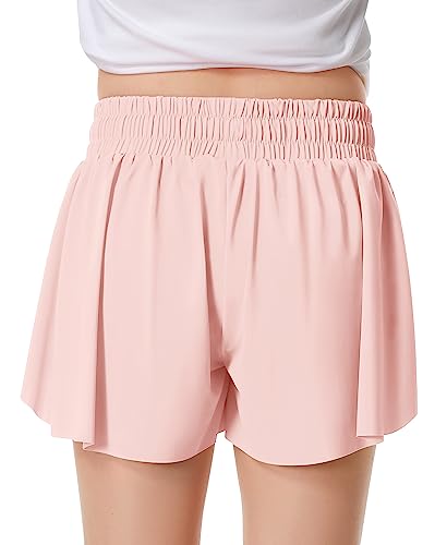 DOCUMO Meninas Shorts Fluidos Com Bolso, Estilo Borboleta, 2 Em 1, Esportivo, Para Corrida, Jovens,