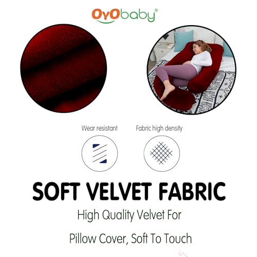 Image of OYO BABY Maternity Pillows for Pregnancy Sleeping | Maternity Pillow for Pregnant Women | 360-degree Full Body Support | J-Shape Pillow | Velvet (Maroon)