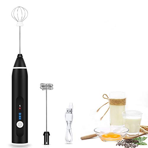 UPMSX Milk Frother Electric Handheld Foam Maker with Stainless Steel Whisk Strong Milk Foamer Frother Mini Blender 3 Speed Rechargeable for Bulletproof Coffee,