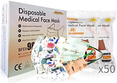 Medical Disposable Face Mask Type IIR For Kids, 50 Units, 5 Styles Mix, CE Certified, BFE 98%, EN 14683:2019+AC:2019