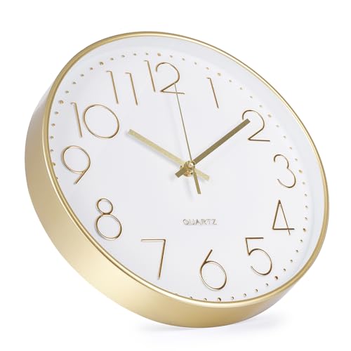 Wall Clock 12 Inch Non-Ticking Silent Modern Simple Style Round Decor Clock Gold Stereoscopic Dial Quartz Wall Clocks for Home/Office/School/Living Room/Bedroom/Kitchen - Image 3