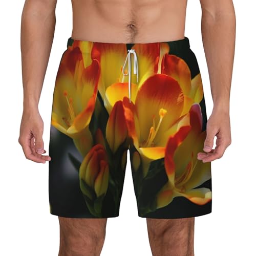 Men's Swim Trunks Quick Dry Board Shorts Freesia Beautiful Plant Flower Beach Shorts with Pocket Bathing Suits for Men