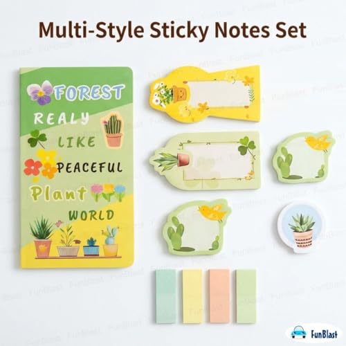 Image of FunBlast Bloom Markers & Petals Sticky Notes - 11 Sheets /440 Sticky Notes, Sticky Pad for Study, Point It Marker Stationery Items, Self-Adhesive Memo Pad, Planners and Memo Sticker (Forest)