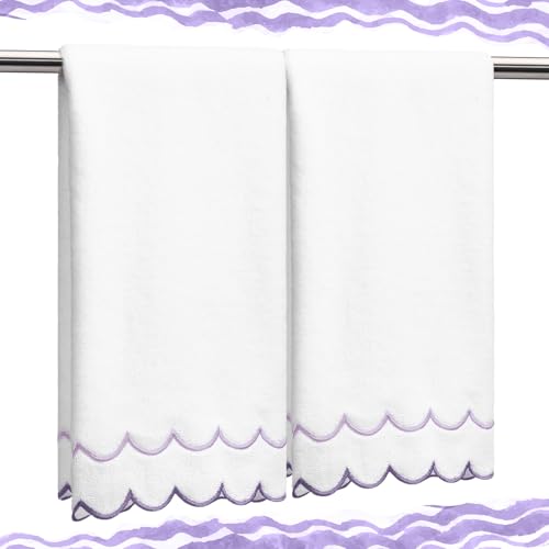 Hahafelt 2 Scalloped Hand Towels for Bathroom, Lavender, Classic