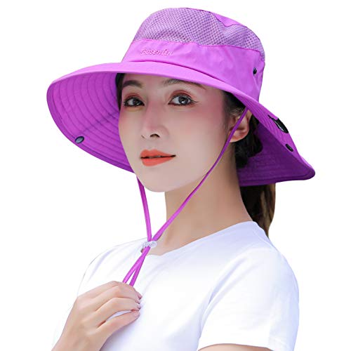 Womens Summer Sun Hat Wide Brim Outdoor Uv Upf50 Protection Hats Foldable Packable Ponytail Bucket Cap For Safari Beach Fishing Gardening Purple #TOP1