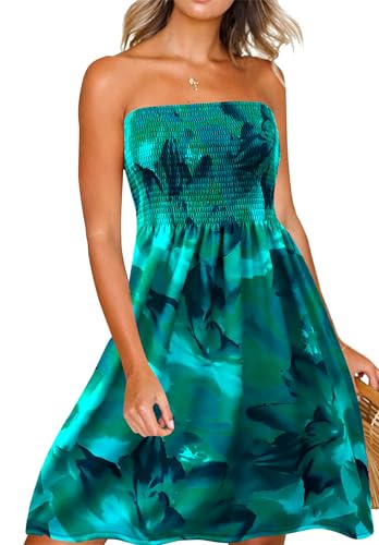 Image of Zyyfly Tube Top Dress Women Summer Beach Coverup Stretch Smocked Strapless Dress