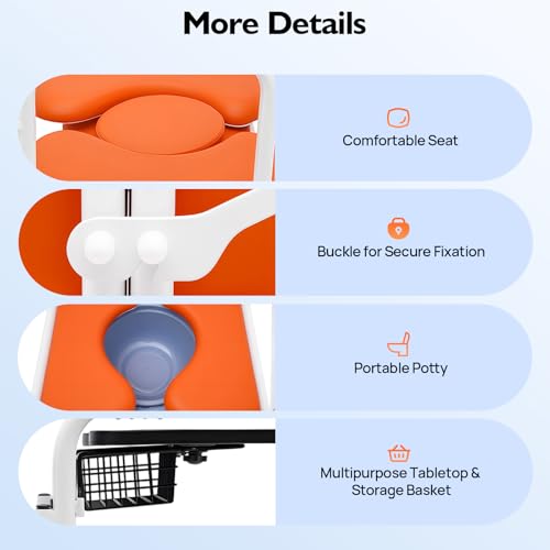 JJIESHENG Patient Transfer Lift Chair, Hydraulic Lift Transfer Chair with Tabletop 180° Split Seat Cushion and Potty Hydraulic Lift Wheelchair, Lift Transfer Chairs for Elderly (Orange) - Thumbnail 6