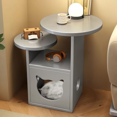 ZJHESXV Tavolino Moderno e Semplice, Comodino Creativo con Cuccia per Gatti, Comodino Contenitore Multifunzionale, tavolini in Legno per Soggiorno, Camera da Letto, Balcone (Grigio)