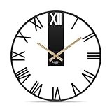 Gefertigt aus Metall und Holz Cander Berlin NIKANOR XXL Vintage-Wanduhr lautlos 60 cm Metall Holzzeiger ohne Tickgeräusche groß modern schwarz Wohnzimmer Küche