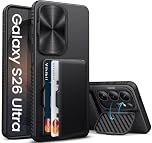 Vihibii for Samsung Galaxy S26 Ultra Case Wallet, Built-in Stand & Card Holder & Camera Cover, Rugged Military Grade Protection Shockproof Hard Silicone Phone Cover Case for S26 Ultra 6.9" 2026, Black