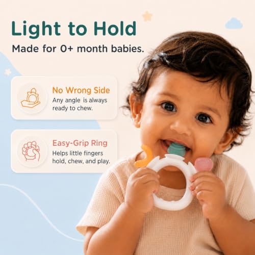 Image of Mee Mee Halo Ring Silicone Baby Teether, BPA Free, Food-Grade Silicone, BIS Certified, Rounded Edges, Freezer & Sterilizer Safe, 4+ Months (White)
