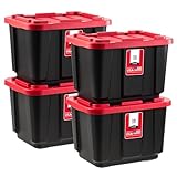 IRIS USA 4-Pack 12 Gallon Storage Bins with Lids |Made in USA| Heavy Duty Plastic Tote Containers for Truckbed Tool Box Organization, Large - Red