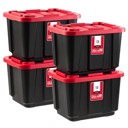 IRIS USA 12 Gallon Heavy Duty Truck Bed Toolbox Totes (4 Pack) with Lids