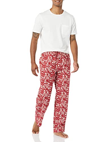 Amazon Essentials Men's Flannel Pajama Pant (Available In Big & Tall), Red, Mono Santa, X-Large #TOP2