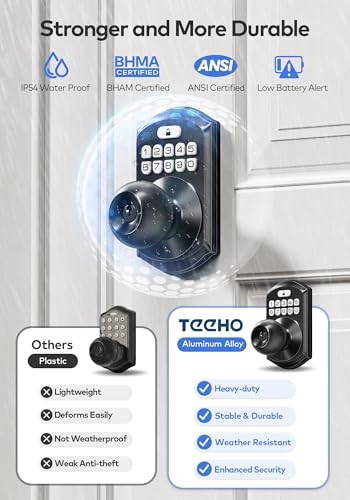 TEEHO TE003 Keyless Entry Keypad Door Lock with Handle, Electronic Digital Smart Locks for Front Door, Smart Door Knob with Code for Bedroom, Auto Lock, Passage Mode, Easy to Install, Matte Black thumbnail 6