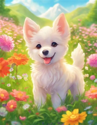 Broderie diamant chien fleur grand format pour occuper ses soirées