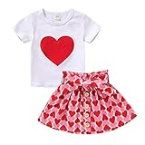 YOUNGER TREE Toddler Baby Girl Valentine's Day Outfit Heart T-shirt Tops and A-line Skirt Sets Kids 2Pcs Fashion Clothes (Heart print, 2T-3T)