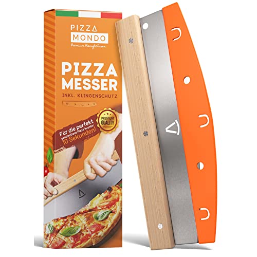 Pizza Mondo® Pizza Cutter - Couteau à pizza professionnel plus efficace que le rouleau à pizza | Couteau a pizza premium en acier inoxydable 32cm avec...