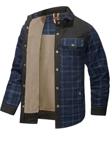 Image of Gihuo Men's Long Sleeve Sherpa Lined Shirts Outdoor Warm Flannel Plaid Jacket Button Down Fleece Coats