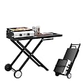 ROVSUN 2 Burner Foldable Propane Griddle with Wheels & Enameled Tray, 20000 BTU Portable Flat Top Gas Grill with Electronic Ignition & Regulator for Outdoor Cooking Camping BBQ Tailgating Picnicking
