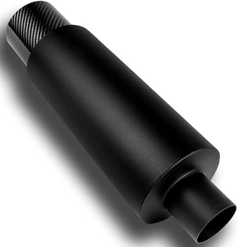 Miniatura 5 de Q1-TECH - Silenciador universal de 4 pulgadas con punta de fibra de carbono JDM N1, estilo Hi Flow, entrada soldada de acero inoxidable negro de 2.5