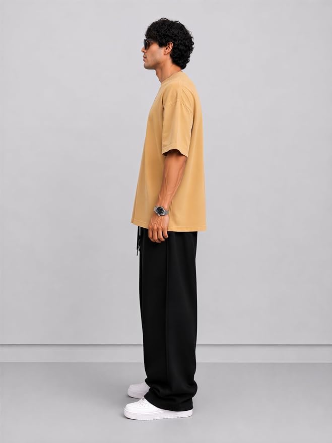 Image of Men's 240 GSM Cotton Oversized Tee - Heavyweight Bio-Washed Fabric | Premium Street Style | Super Soft, Thick & Breathable T-Shirt
