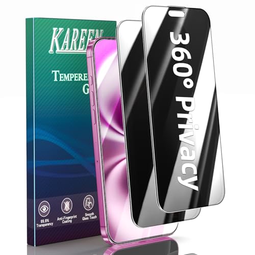 KAREEN 2 Pack 4 Way 360 Degree Privacy Screen Protector for iPhone 16 (6.1 Inch) All Around Anti Spy Tempered Glass Film, Full Coverage, Anti Scratch, Bubble Free