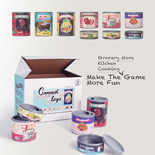 U DREAM Pretend Play Food Sets, Toy Canned Food for Kids, Kitchen Accessories, Grocery Store Pretend, 9 PCS Removable Lids