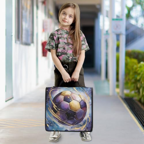 Image of Custom 3 Ring Zipper Binder Soccer Ball Purple Galaxy Personalized Name 1.5 Inch Binders Large Capacity Multi Pockets for School Office Supplies