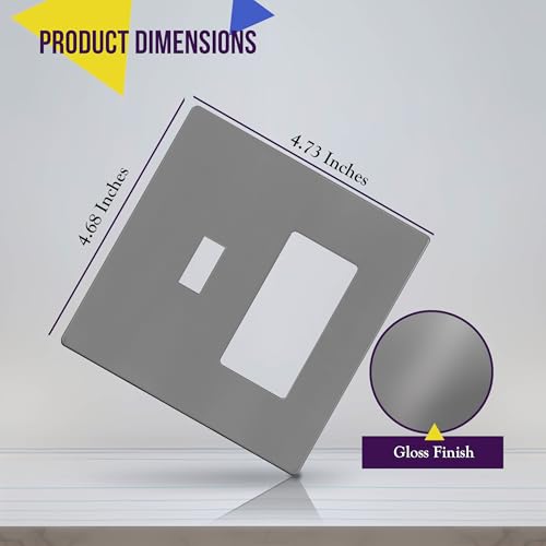 Image of ENERLITES Combination Toggle Light Switch /Decorator Light Switch Plate, Double Switch Wall Plate, Standard Size 2-Gang 4.68 inch x 4.73 inch, Polycarbonate Thermoplastic, Gloss Finish, SI881131-GY, Gray