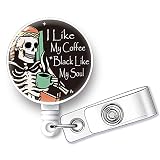 Hafhue I Like My Coffee Black Like My Soul Retractable Badge Reel with Alligator Clip Funny Badge Gi