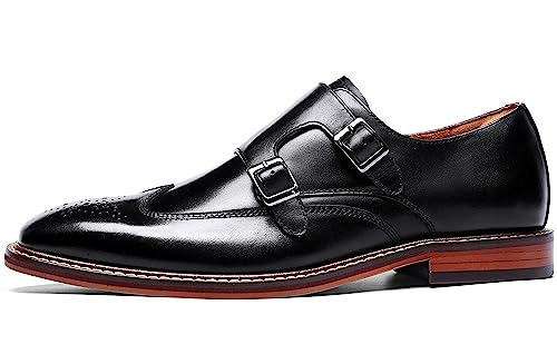 Santimon Mens Loafers Silp On Formal Dress Genuine Leather Double Buckle Monk Strap Loafers Fashion Comfort Business Shoes for Men2