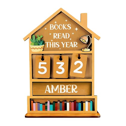 Wooden Bookshelf Decors with Annual Reading Counter for Monthly Reading Goal Reading Progress Counter
