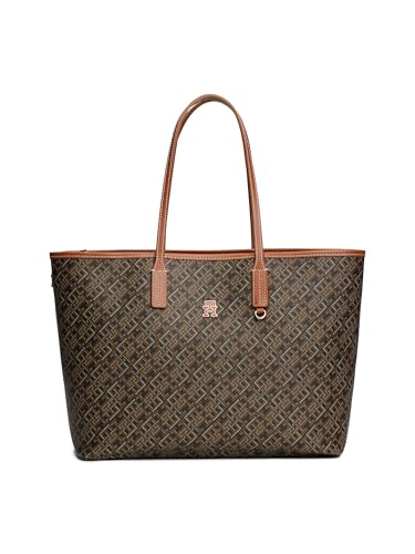 Tommy Hilfiger Bolsa de couro monopolista com bolso com zíper, Mistura preta/marrom, One Size