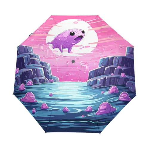KAAVIYO Pink Seal Sea Art Umbrella Windproof Automatic Foldable Umbrells Auto Open Close for Men Women Kids