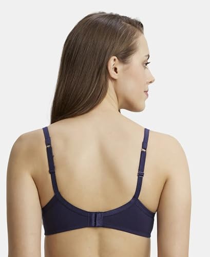Image of Jockey 1723 Women's Wirefree Padded Super Combed Cotton Elastane Stretch Medium Coverage T-Shirt Bra with Lace Styling Classic Navy 36D