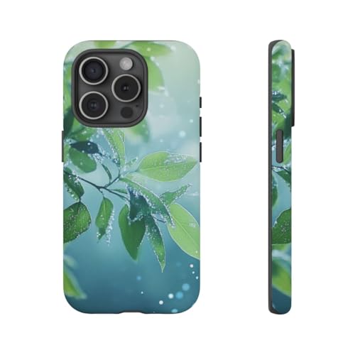 Coque iPhone 15 Pro feuilles vertes rosées mate antichoc