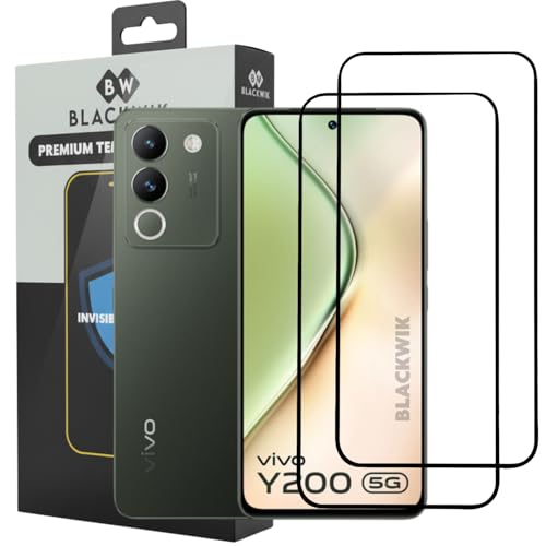 Image of Blackwik Tempered Glass Screen Protector for Vivo Y200 / Vivo Y200E with Edge-To-Edge Protector Coverage | Easy Installation Kit (Black) (Pack Of 2)