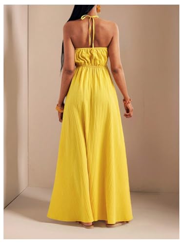 SOLY HUX Women's Summer Halter Maxi Dress Sleeveless V Neck Split A Line Flowy Long Dresses Vacation Sundress2