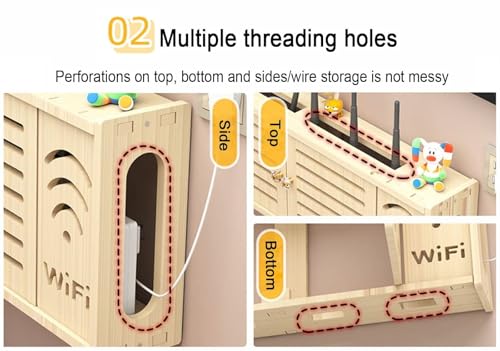 Étagère murale cache-câbles en bois pour box internet et multiprises